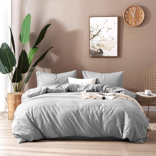 F.Y.Dreams 100% Washed Cotton Duvet Cover for Weighted Blanket 48x72 inches with 16 Ties, Zipper on Long Side/Light Gray/Just Duvet Cover by FYDreams