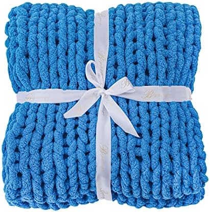 Bigacogo Chunky Knit Throw Blanket for Couch, 40x80 inches, Bright Blue - Image 7