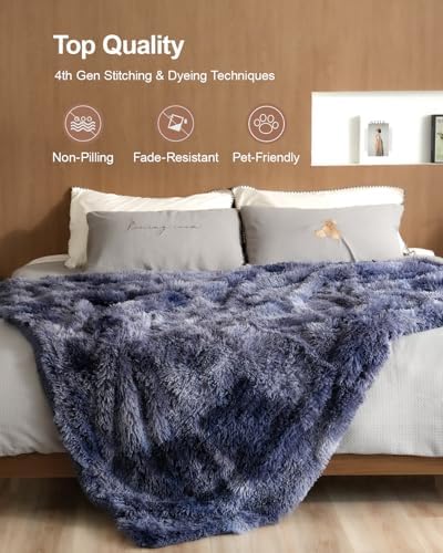 Pawque Faux Fur Sherpa Fleece Blanket Twin Size, Tie-Dye Blue, 60x80 inches - Image 4