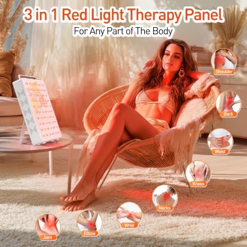 Red Light Therapy Panel, 5 Wavelength 60 Dual Chip LEDs 630+660+810+830+850nm Near Infrared Lamp Therapy Device Timer & Stand for Body Pain Relief Face Skin Health Sleep 100W White - Image 3