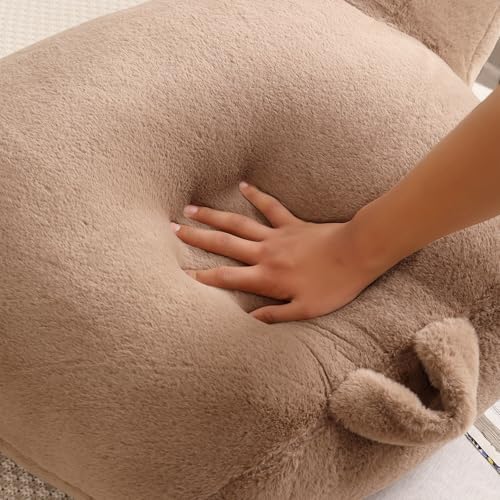 Soft Reading Pillow for Bed with Arms,Middle,Khaki,Faux Fur - Image 7
