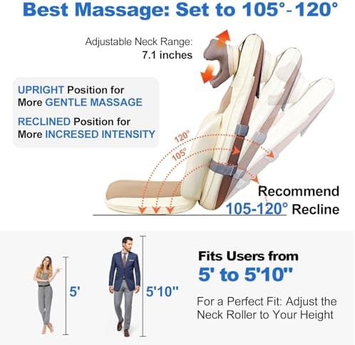 Massage Chair Pad with Dual Neck Modules and Heat, Cream - Image 6