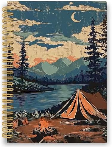 XPH Vintage Mountain Camping Spiral Notebook, Camping Gifts Journaling Notebooks for Women, Rustic Campsite Landscape Hardcover Journals for Writing 160 Pages 5.5 x 8.3 Inch, Camper Gifts by XPH