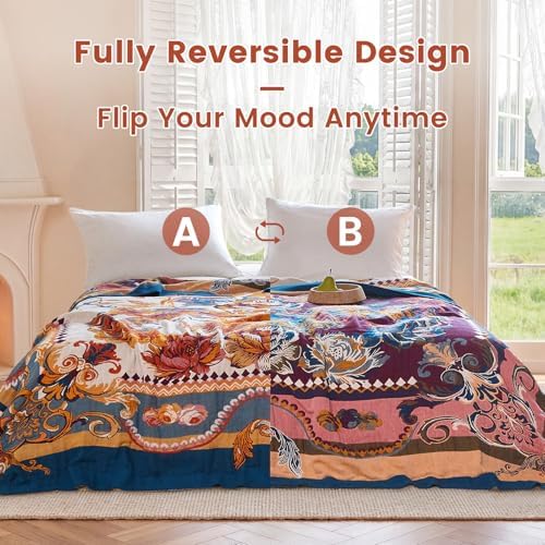 MSGKV Boho Throw Blanket 60"x80" 100% Cotton Victoria Floral Throw for Bed - Image 4