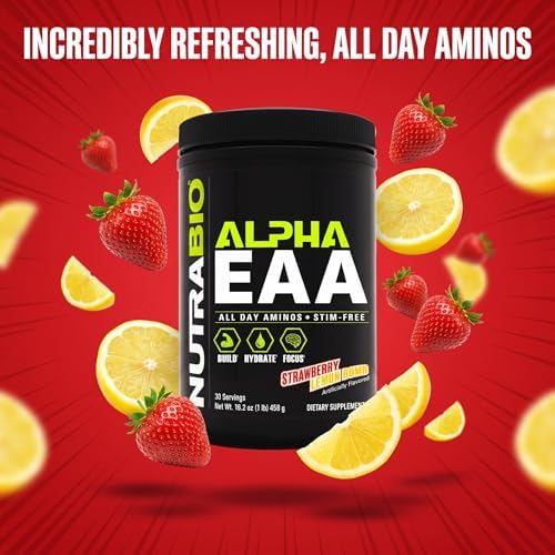 NutraBio Alpha EAA - All-Day Amino Acids for Muscle Growth and Hydration - Essential Amino Acids with Nootropics & Adaptogens- Full Spectrum EAA BCAA Powder - 30 Servings - Strawberry Lemon - Image 4