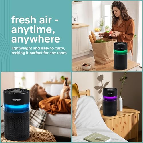 SereneLife Portable Air Purifier | Small Air Purifier For Home, Allergies, Pet Hair & Bedrooms | Filter Change Reminder & Aroma Box | Filtration Removes Dust, & Smoke Odor | Timer & Sleep Mode | Black - Image 7