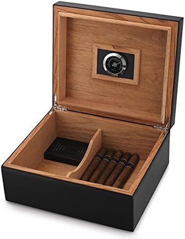 Desktop Humidor Case Holds 25-50 Cigars, Unique Elegant Leather Display, 100% Handcraft Real Solid Spanish Cedar Wood Storage Box with Humidifier and Hygrometer Desktop Humidors by MEGACRA