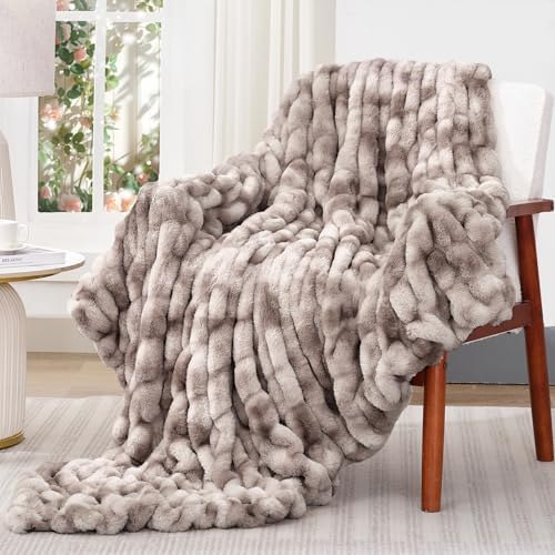 Touchat Ruched Rabbit Faux Fur Blanket Twin, Fluffy Soft,Tie-dye Coffee by TOUCHAT