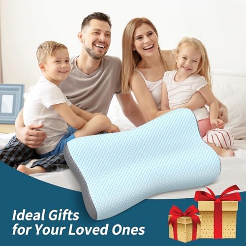 Cervical Neck Pillow for Pain Relief, Contour Memory Foam Pillows for Sleeping, Ergonomic Pillow Orthopedic Cooling Pillow Bed Pillow Neck Support for Side Back Stomach Sleepers(Light Blue) - Image 7