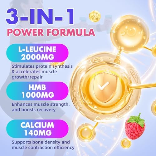 HMB & L-Leucine 3000mg with Calcium Gummies - Muscle Support & Recovery for Adults & Elderly, Vegan, Gluten Free, 60 Gummies - Image 4