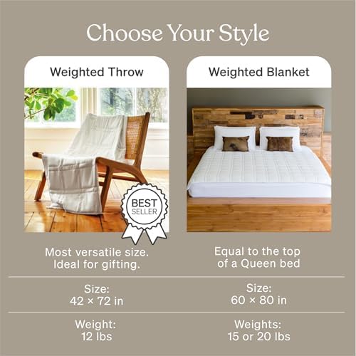 Baloo Weighted Blanket for Adults 20 lb Full/Queen (Pebble White, 60"x80") | Cool & 100% Cotton | Machine Washable & Dryer Safe | Glass Microbead Fill - Image 6