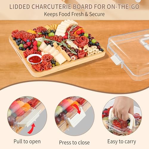 CAWIU Large Charcuterie Board with Lid, Portable Cheese Board & Snack Tray - Image 3