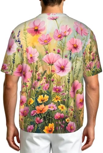 Men's Scrub Top,V-Neck Spill Wrinkle Resistant,3 Pockets-Watercolor Wildflower Field - Image 2