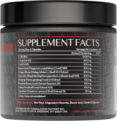 Formulation Factory Heart of Steel Nitric Oxide Supplements, Nitric Oxide Booster for Blood Flow & Circulation with L-Citrulline, L-Arginine, CoQ10 & Resveratrol - 240 Capsules, 60 Servings (2 Pack) - Image 2