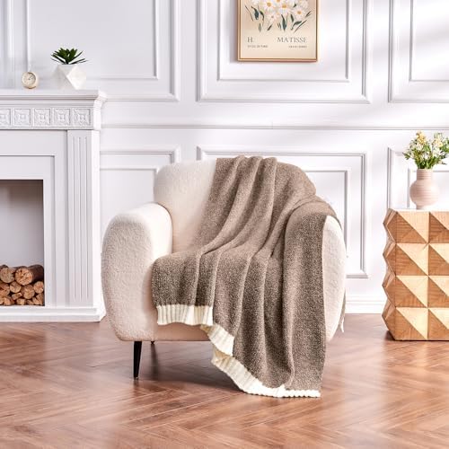 CozeCube Reversible Knitted Throw Blanket, Brown White Melange 50"x60" - Image 2