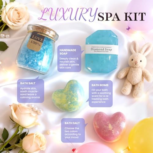 18PCS Spa Gift Set for Women – Self Care Package with Bath Bombs, Face Scrubbers, Makeup Sponges & Eye Mask – Get Well Soon Gift for Mom, Sister, Best Friend - Image 4