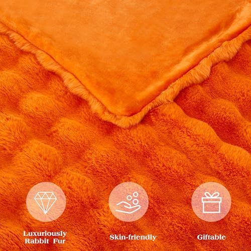 DREAMNINE Soft Faux Bubble Rabbit Fur Throw Blanket for Couch, Thick Cozy Decorative Warm Fuzzy Fur Blanket for Sofa Chair Bedroom Living Room Dorm Gift, 50 * 60 Inches, Orange - Image 4