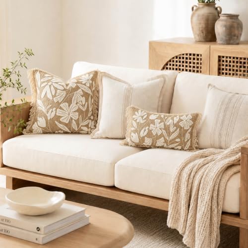 BlissBlush Lumbar Pillow Cover 12x20 Inch Indoor Outdoor, Jute Inspired Floral Tufted Decorative Accent Pillow Case for Patio Couch Sofa Living Room, Cover Only - Image 5