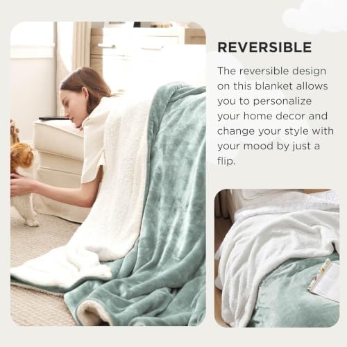 Bedsure GentleSoft Sherpa Fleece Cal King Blankets for Bed, Non-Heated, Thick and Warm Oversized Throw for Women and Men, Soft Fuzzy Plush Large Blanket for Winter, Sage Green, 112x98 Inches - Image 6