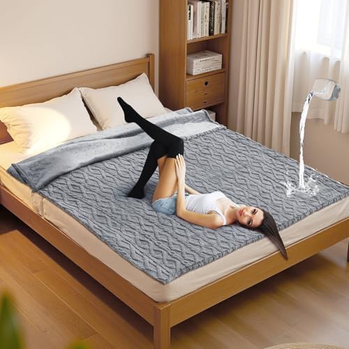 Tisancy King Size Waterproof Blanket for Bed Couch, 80'' x 60'' Double Side Leakproof Reversible Sherpa Flannel Fleece 3-Layer Lightweight Blanket, Absorbs 50oz, Gray, Machine Washable by Tisancy