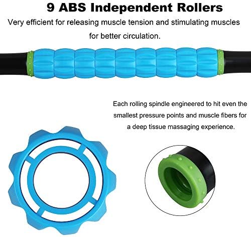 YANSYI Professional 9-Roller Deep Tissue Massage Stick - Portable Muscle Recovery Roller for Athletes, Relieves Post-Workout Soreness & Leg/Back Pain - Portable Physio Tool (Blue 2) - Image 3