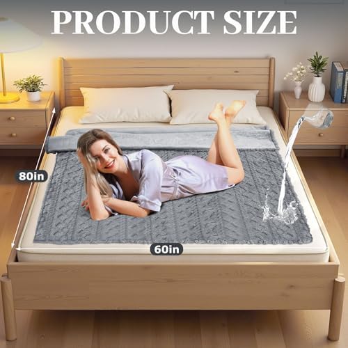 Tisancy King Size Waterproof Blanket for Bed Couch, 80'' x 60'' Double Side Leakproof Reversible Sherpa Flannel Fleece 3-Layer Lightweight Blanket, Absorbs 50oz, Gray, Machine Washable - Image 2