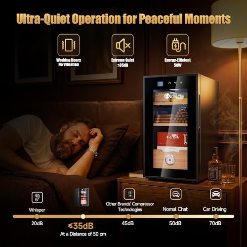 KingChii 23L Cigar Cooler Humidor with Cooling Control System, Electronic Cigar Cabinet Spanish Cedar Shelves & Digital Hygrometer, Father DayGifts for Men (3 Layers 150 Capacity) - Image 6