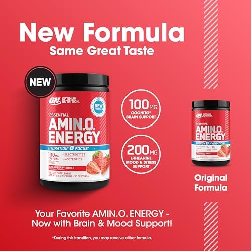 Optimum Nutrition Amino Energy Powder Plus Focus, Juicy Strawberry, 9.5 Oz - Image 4