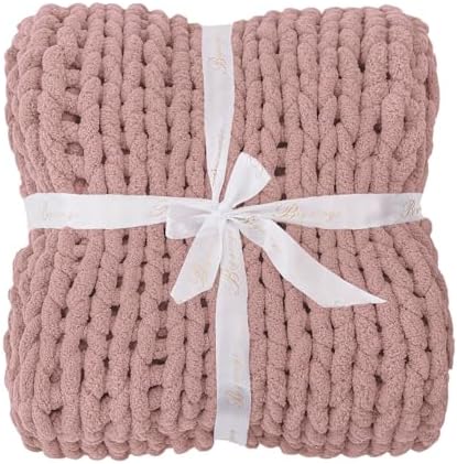 Bigacogo Chunky Knit Throw Blanket for Couch, 40x60 inches, Dusty Pink - Image 7