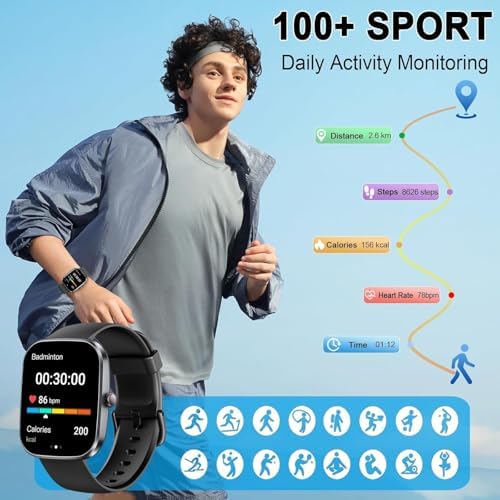 Smart Watch for Men Women, 1.91" HD Touch Screen Smart Watch Answer/Make Calls, Fitness Watch with Heart Rate/Sleep Monitor,100+ Sport Modes Fitness Tracker, IP68 Waterproof Smartwatch for Android iOS - Image 4