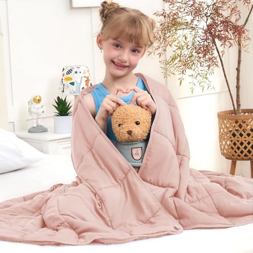 Weighted Blanket 7lbs, 40"x60", Cooling Heavy Throw Blanket for 60-90lbs, Microfiber Soft Big Blankets Weighted Comforter, Pink by BETU