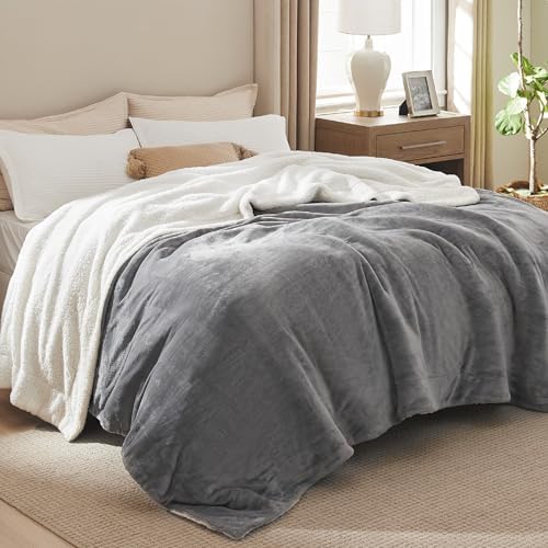 Bedsure GentleSoft Sherpa Fleece King Blankets for Bed, Non-Heated, Thick and Warm Throw for Women and Men, Soft Fuzzy Plush King Blanket for Winter, Grey, 108x90 Inches - Image 3