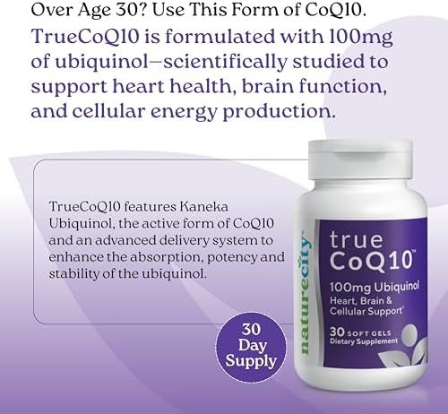 NatureCity True-CoQ10 Ubiquinol 100mg Highly Absorbable and Stablized Kaneka QH CoQ10 Heart, Brain and Cellular Energy Supplement - (30 Soft Gels) Active CoQ10 as Ubiquinol - Image 2