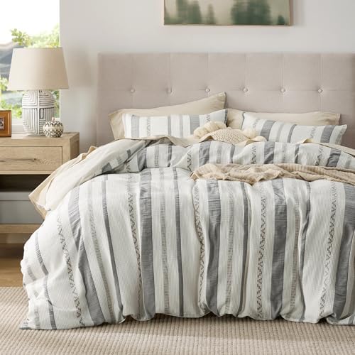 Bedsure Waffle Weave Duvet Cover King - 100% Cotton Boho Duvet Cover with 2 Pillowcases - Cream White PureWoven Textured Comforter Cover with Zipper Closure (King, 104"x90") by Unknown