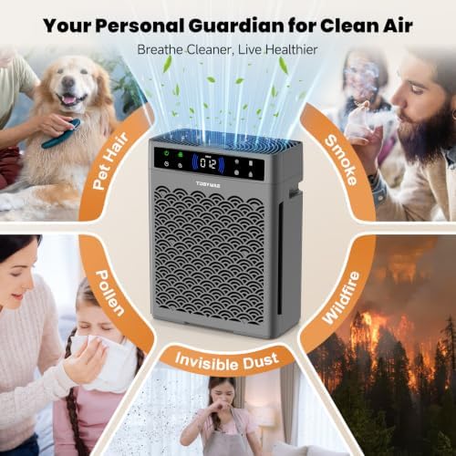 Air Purifiers for Home Large Room, Cover Up to 3000 Ft² with Air Quality Monitor and Timer, HEPA Filter Air Purifier for Bedroom with Fragrance, Air Cleaner for Dorm Room, Office - Grey - Image 6