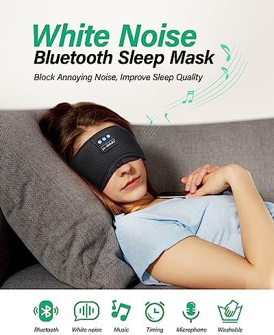 LC-dolida Sleep Headphones, White Noise Bluetooth Sleep Mask 3D Wireless Eye Mask Sleeping with Timing, Sleep Mask with Bluetooth Headphones for Side Sleepers Travel Yoga, Cool Gifts Men Women - Image 4