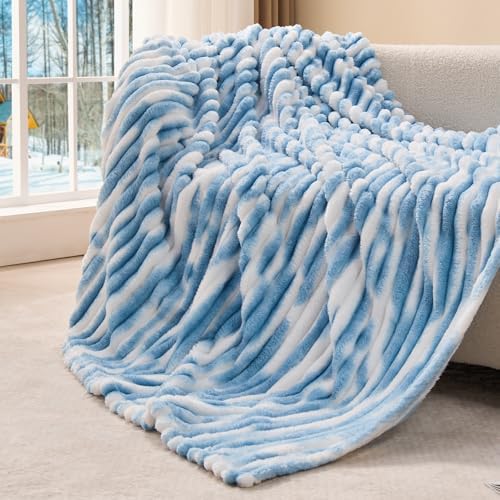 BEDELITE Ribbed Twin Blanket for Couch & Bed, Blue&White, 60"x80" by BEDELITE