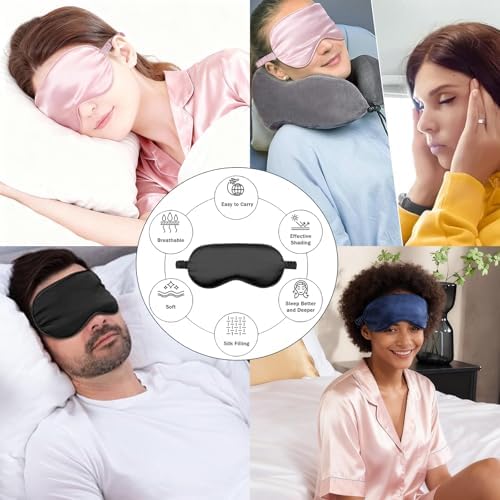 3Pcs Satin Eye Mask Silk Sleep Masks Set Silky Blindfold Eyeshade Blackout Eyes Cover Pouches Bag Scrunchy Wedding Gift - Image 3
