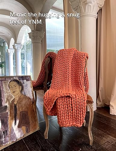 YnM Chunky Throw Blanket, Medium-Weight, Hand Knitted, Skin Friendly, Ventilated and Breathable, Machine Washable, Home Décor Piece for Couch, Sofa and Bed (Exotic Orange, 50x70 Inch) - Image 2