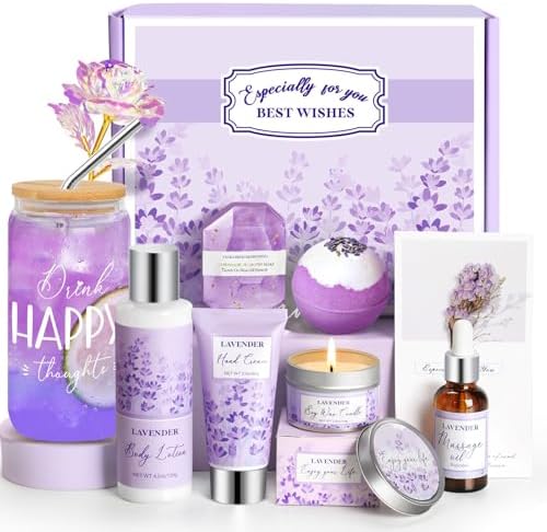 Spa Gifts for Women, Lavender Gift Baskets, Birthday Gifts for Women, Bath and Body Relaxing Self Care Care Package Home Spa Bath Gift for Her Mom Sister Wife Female Friends Coworker Employee by Frerdui
