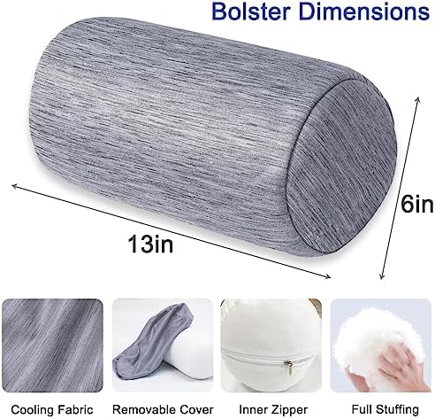 1 MIDDLE ONE Round Cylinder Bolster Pillow with Removable Cooling Cover, Tube Roll Cervical Pillow for Head, Neck, Back and Legs Support, 13"x 6", Grey - Image 2