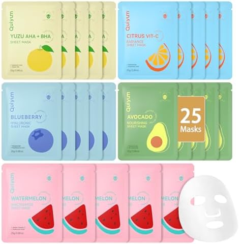 QUIYUM Fruit Face Masks Skincare, Facial Masks for Women Teens Girls-25 Pcs by Quiyum