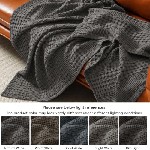 PHF Lightweight 100% Cotton Waffle Blanket for Bed, King, Charcoal Grey - Image 6