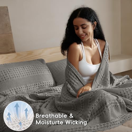 PHF Lightweight 100% Cotton Waffle Blanket for Bed, Twin XL, Dark Grey - Image 3