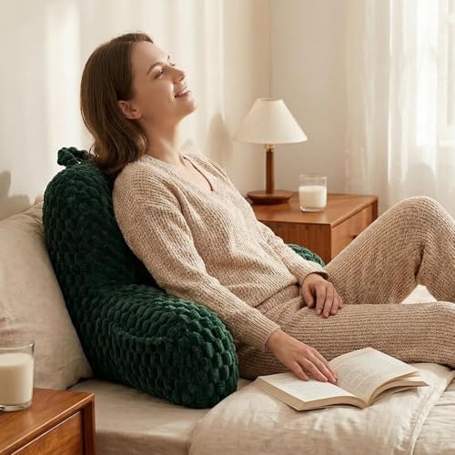 Reading Pillow for Bed, Adults Back Pillow for Sitting up, Husband Pillow for College Dorm, Back Support Cushion with arms for sit up on Couch, Sofa, and Floor, Green - Image 2