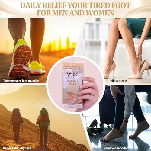 Pedicure Kit Foot Soak Set: Bubble Salt, Sugar Scrub, Massage Mask, Massage Lotion in a Box, 4 Step Foot Spa Kit for Dry Feet,Tired Feet（3 Set Pearl) - Image 3