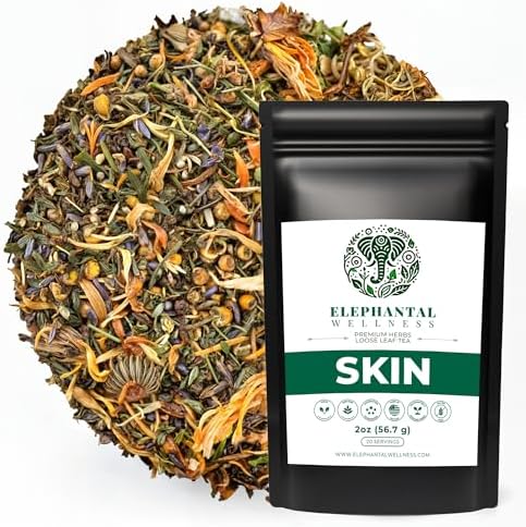 Elephantal Wellness Premium Skin Herbal Tea | Radiance & Clarity Support with Burdock, Dandelion, Calendula & Lavender | Non-GMO, Caffeine-Free, Handmade Loose Leaf Blend, 2oz Loose Leaf, 20 Servings by Unknown