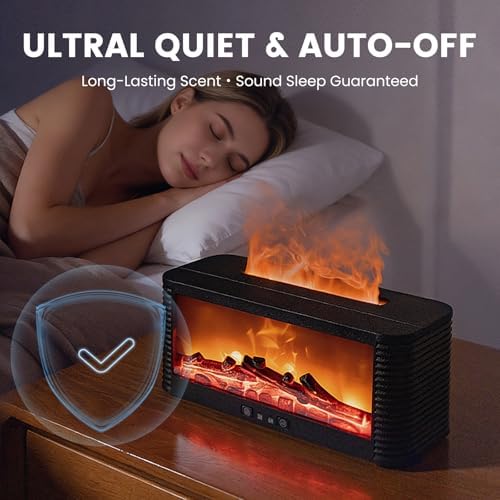 Flame Essential Oil Diffuser, 250ml, 9-Color Fireplace Light, Black - Image 2