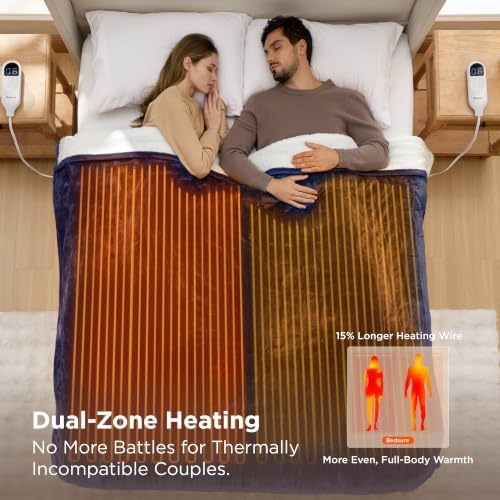 Bedsure Heated Blanket Queen Size, Dual Control Electric Blanket, Navy - Image 3