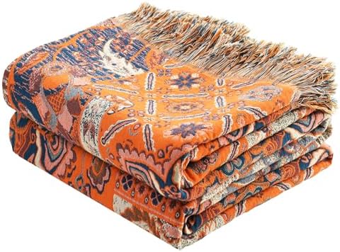 VANJOROY Boho Throw Blanket for Bed Couch 91" x 98", 100% Organic Cotton Skin-Friendly Ultra Soft Quilt Throw - Floral Rustic Living Room Decor Luxury Reversible Blanket for Sofa Chair and Gift by CHOOSEVANJOROYENJOYAMORECOMFORTABLEFEELING